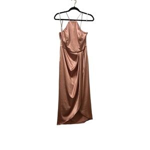 NWT sz10 After Six Draped Halter Midi Dress in Shiny Stretch desert rose